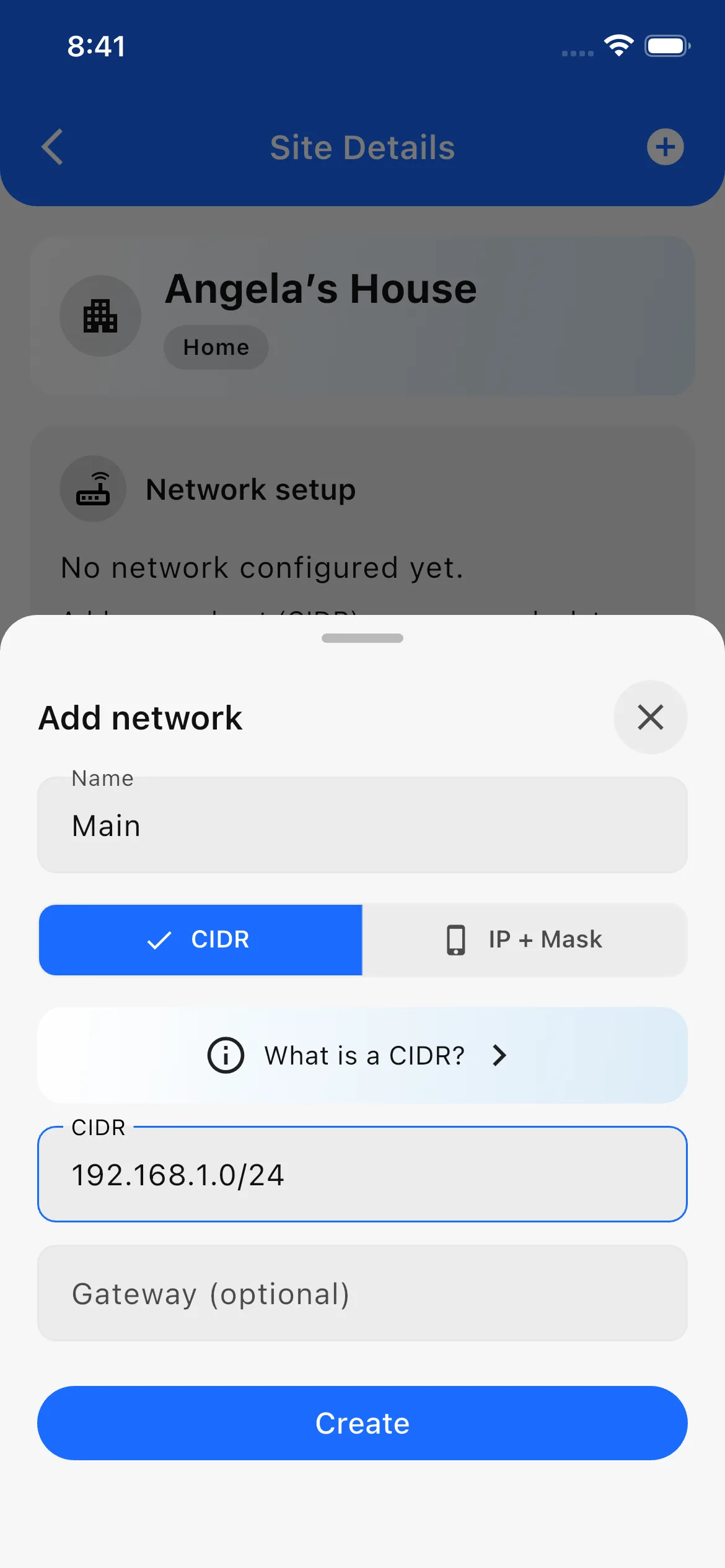 Add network using CIDR notation in Netory