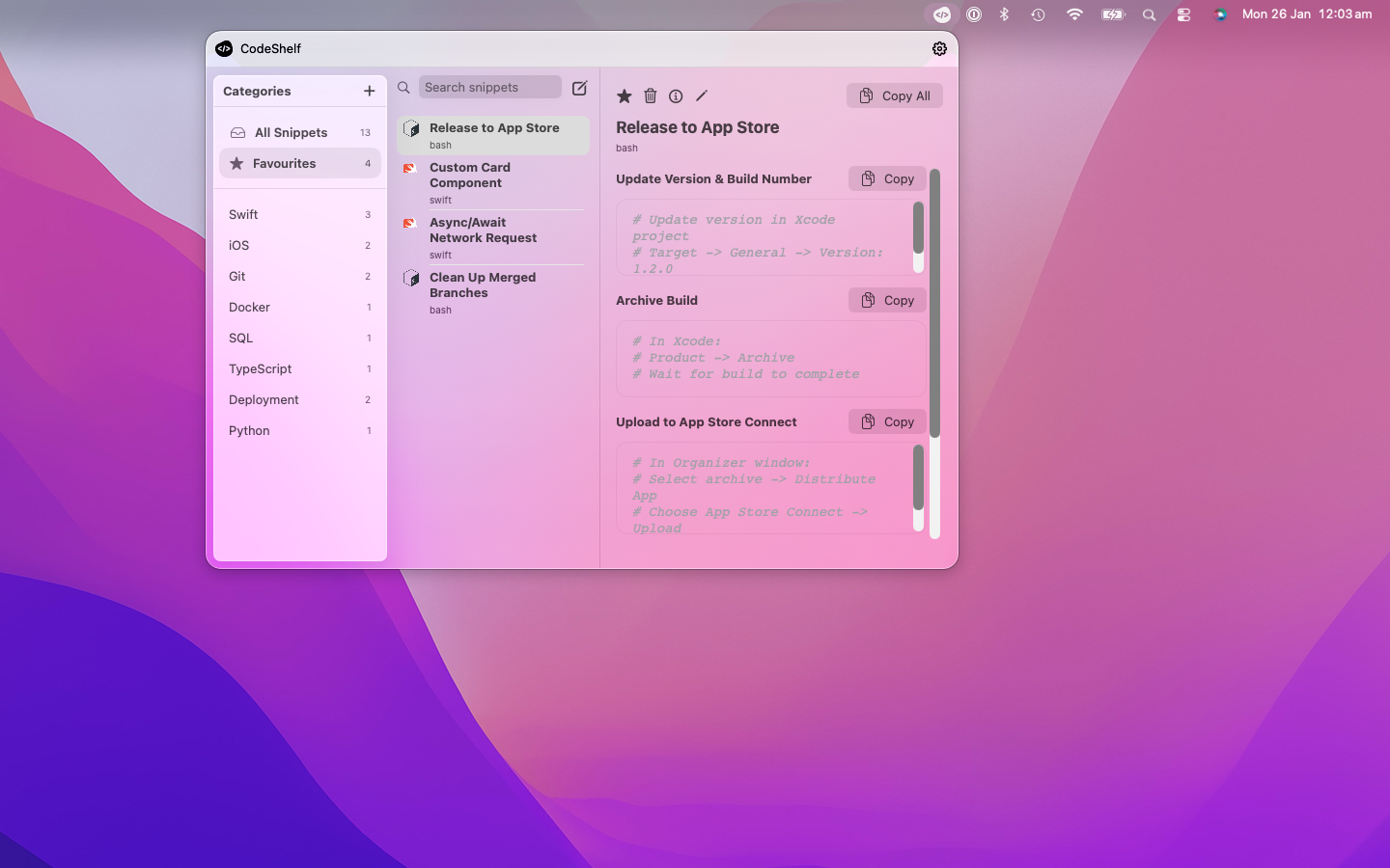 Creating a new snippet in CodeShelf