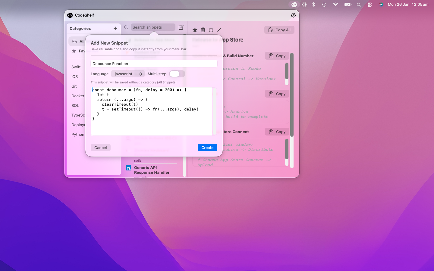 Creating a new category in CodeShelf